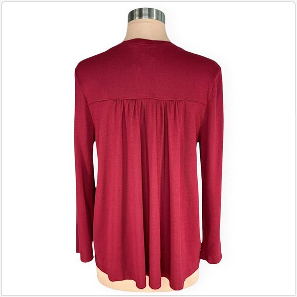 Michael Stars Shelby Red 3/4 Sleeve Knit Top Ultra Rib Ruched Shoulder NWT New S - Picture 6 of 7